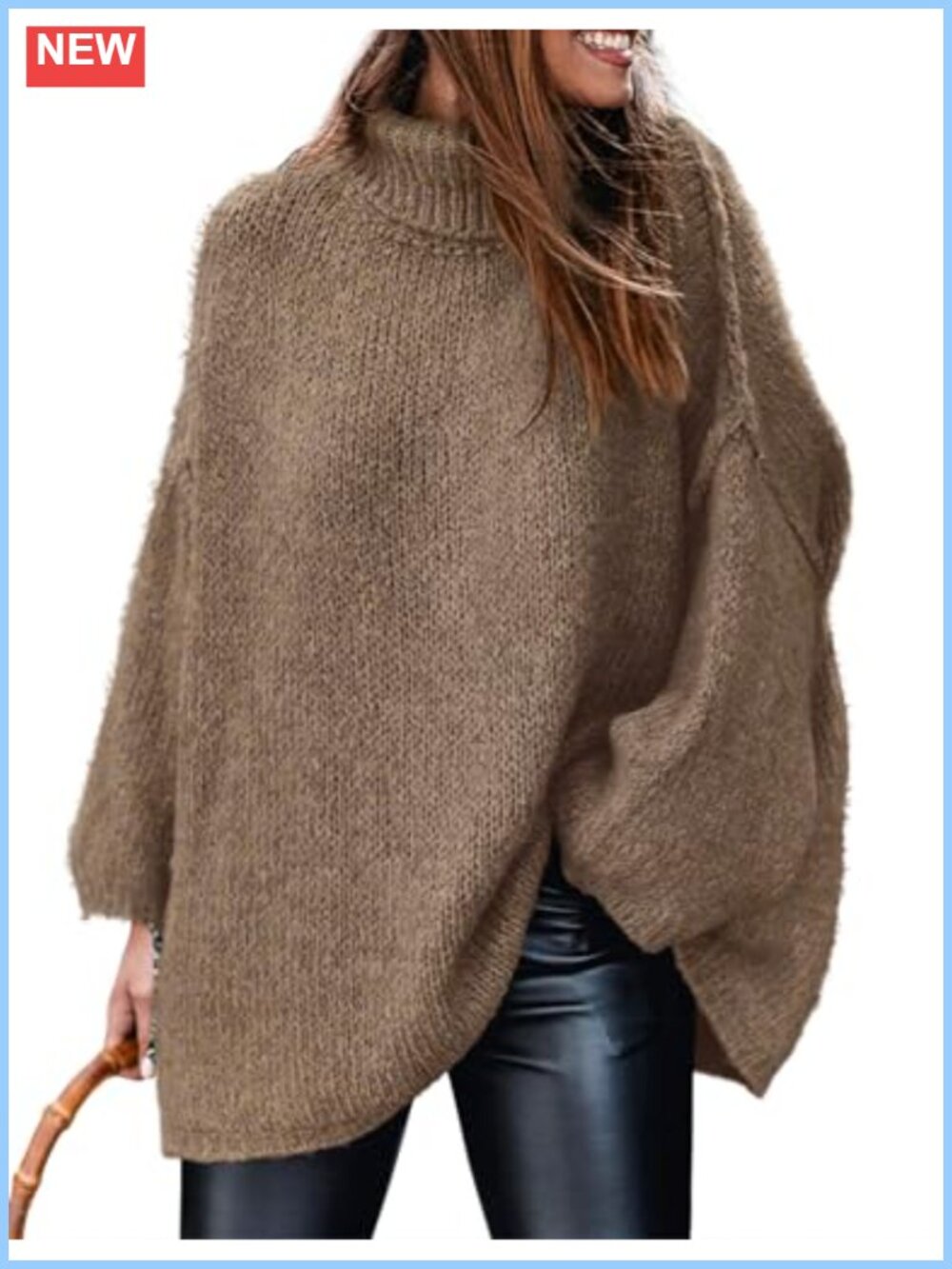 Chunky Knit Turtleneck Long Sleeve Pullover Sweater Slouchy Women
